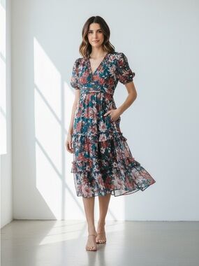 SACHIN + Babi Teal Guava Lily  Vanessa Ruffle MIDI Dress NEW Size 6 & 10